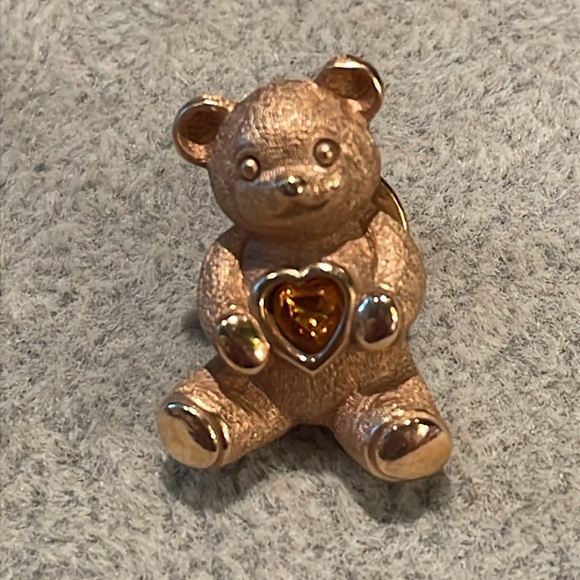 Avon Teddy Bear Brooch Pin Citrine Gemstone Birthstone Bear - Picture 1 of 7